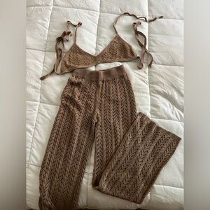 Brown Knit Bralette and Pants Set